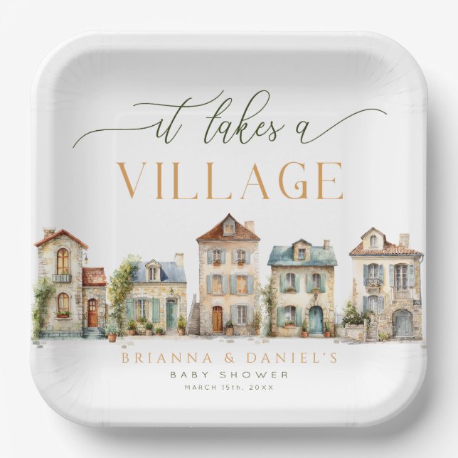 Assiettes En Carton It Takes a Village Baby Shower Plates (Recto)
