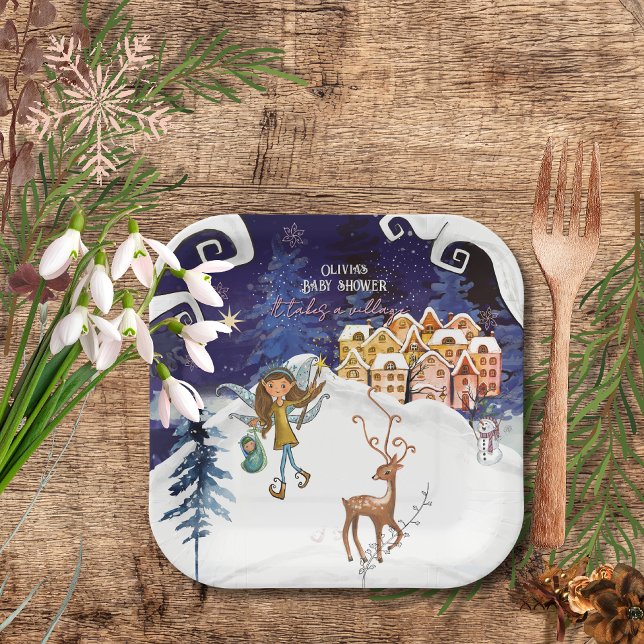 Assiettes En Carton It Takes a Village Winter Fairy Girl Baby Shower  (It Takes a Village Winter Fairy Girl Baby Shower Paper Plates)