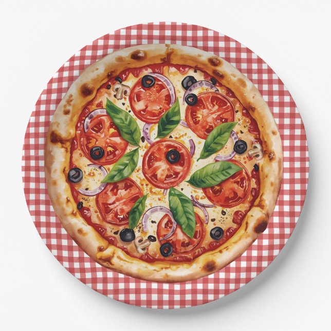 Assiettes En Carton Italian Ciao Baby Red Checkered Baby Shower  (Devant)