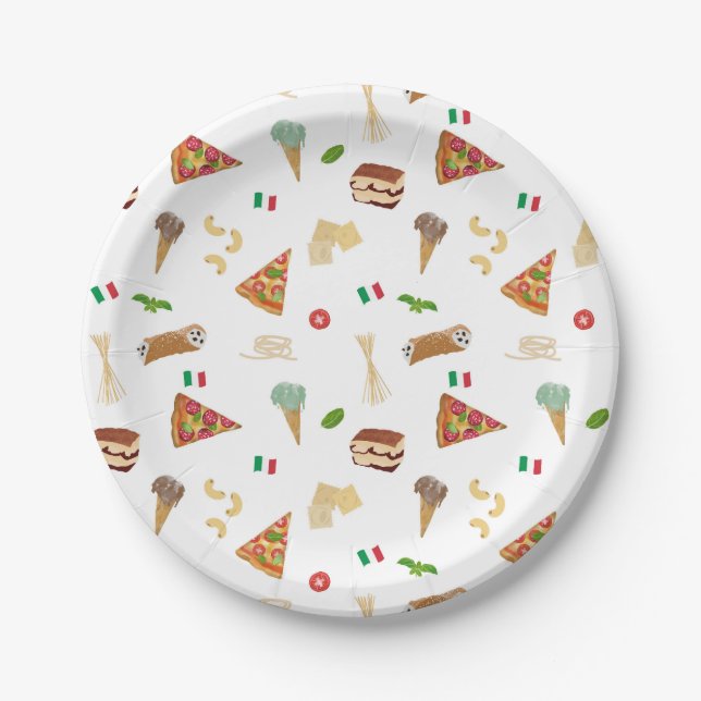 Assiettes En Carton Italian Food Pizza Pasta Tiramisu Pattern (Devant)