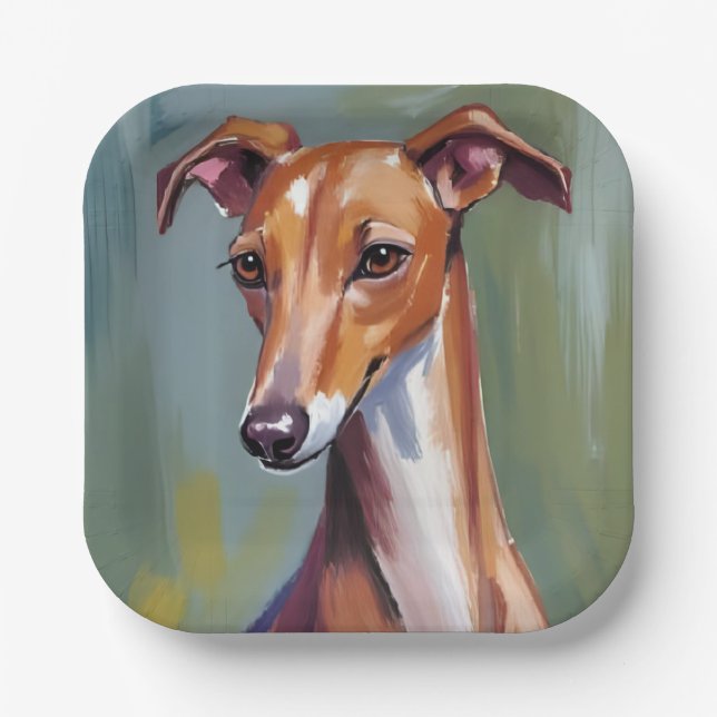 Assiettes En Carton Italian Greyhound | Dog Watercolor Painting (Recto)