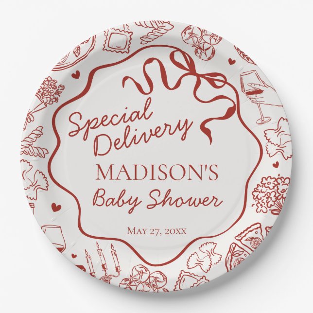 Assiettes En Carton Italian Pasta Special Delivery Baby Shower (Devant)