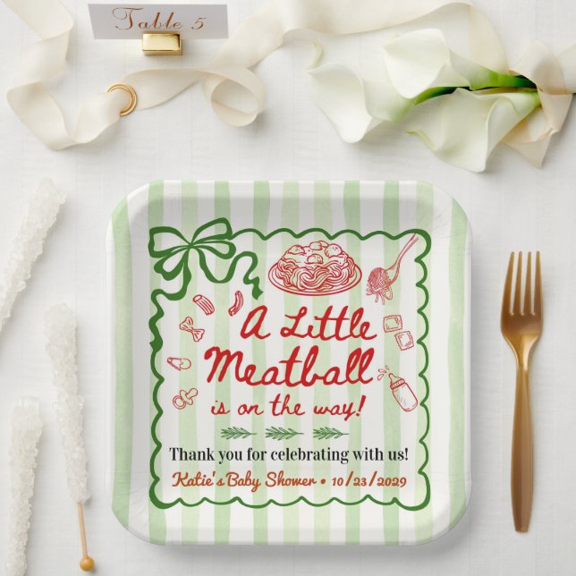 Assiettes En Carton Italian Theme Baby Shower Green Bow (Mariage)