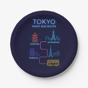 Assiettes En Carton Itinéraire de bus nocturne de Tokyo Neon Art – Voy