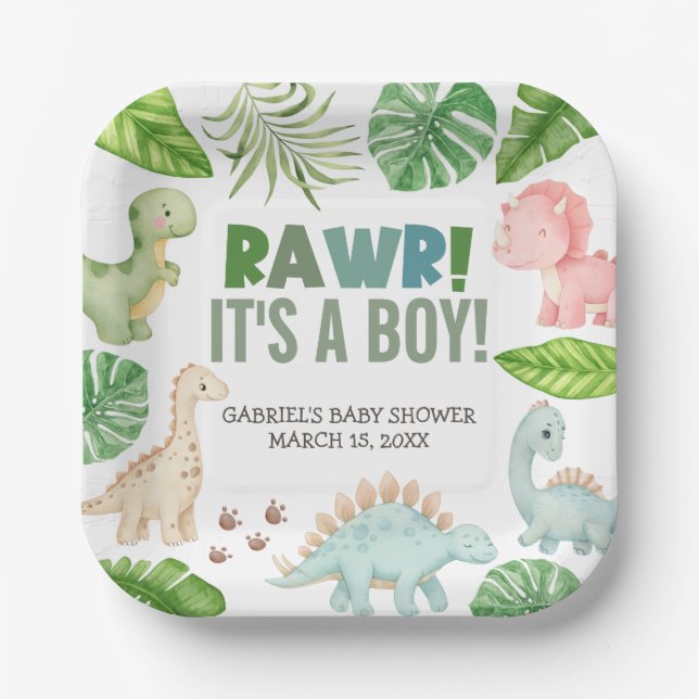 Assiettes En Carton It's a Boy Dinosaur Baby Shower (Recto)