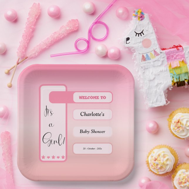 Assiettes En Carton It's A Girl! Pink Gradient Cute Baby Shower (Fête)