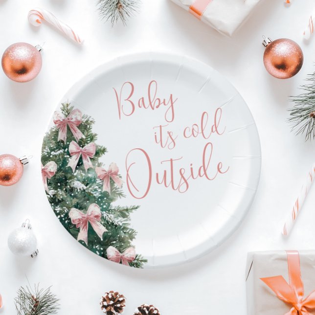 Assiettes En Carton It's Cold Outside Winter Pink Bow Girl Baby Shower (Créateur téléchargé)