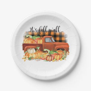 Assiettes En Carton Its Fall Yall Quote Vintage Truck with Pumkins