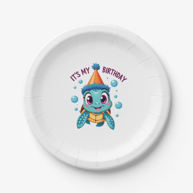 Assiettes En Carton It's My Birthday Cute Sea Turtle Ocean Birthday Pa (Devant)