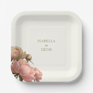 Assiettes En Carton Ivoire Mariage Rose Vintage tendance