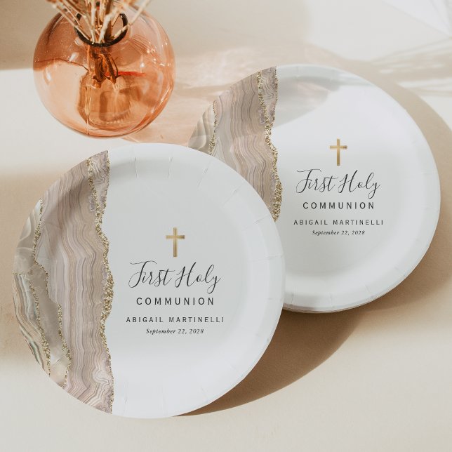 Assiettes En Carton Ivory Agate Parties scintillant d'or Première comm (Créateur téléchargé)
