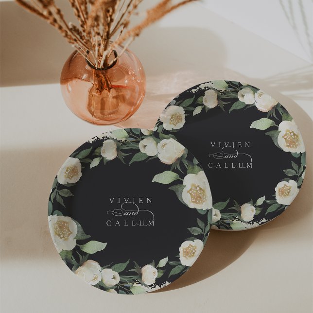 Assiettes En Carton Ivory Bloom | Mariage fleuri personnalisé (Créateur téléchargé)
