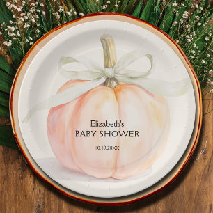 Assiettes En Carton Ivory Bow Petit Baby shower Citrouille