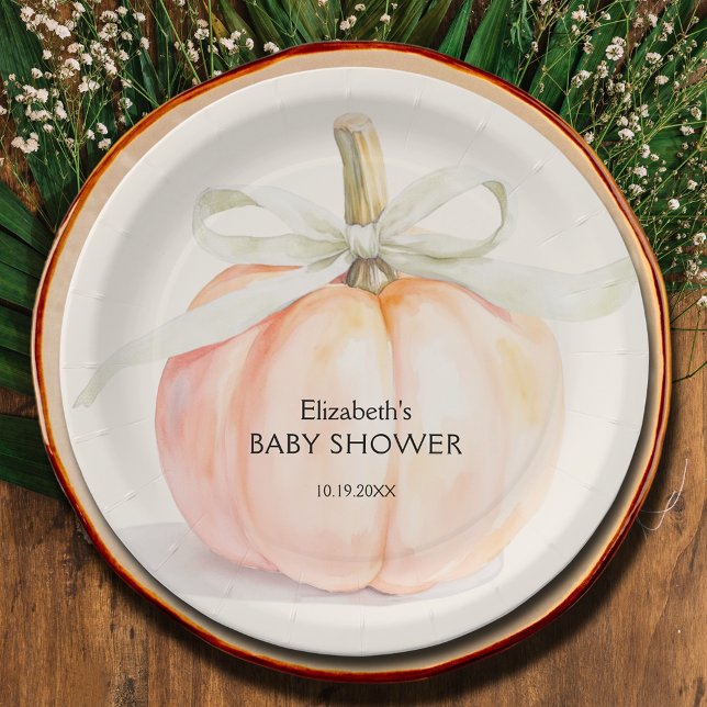Assiettes En Carton Ivory Bow Petit Baby shower Citrouille (Ivory Bow Little Pumpkin Gender Neutral Baby Shower Paper Plates)