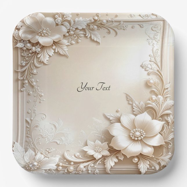 Assiettes En Carton Ivory Flowers Paper Plate (Recto)