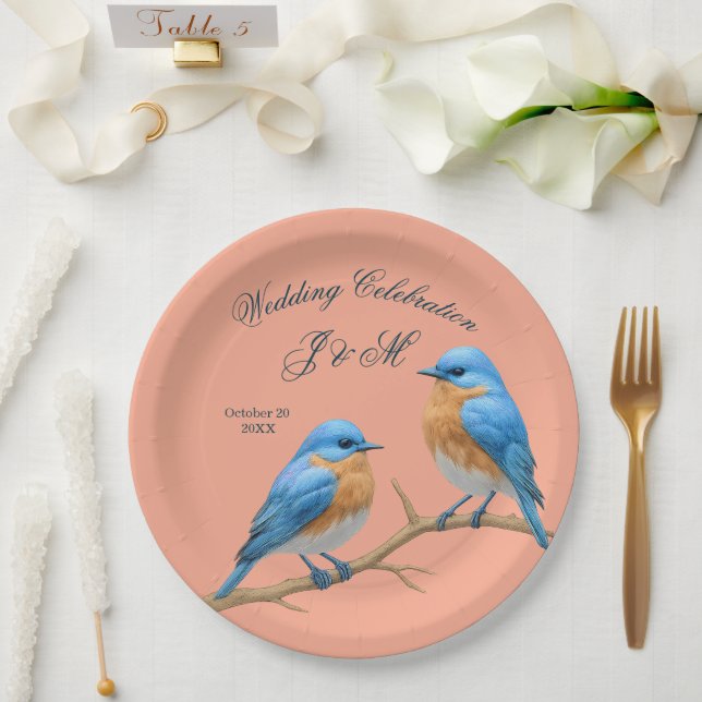 Assiettes En Carton Ivory Pastel Lovebirds Romantique Bluebirds Mariag (Mariage)