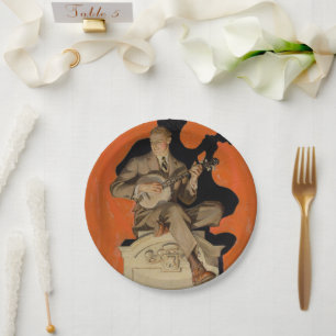 Assiettes En Carton J.C. Leyendecker Joueur de banjo 1920 Art déco Art