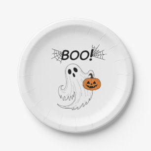 Assiettes En Carton Jack-o’ lanterne et un fantôme blanc Boo Halloween