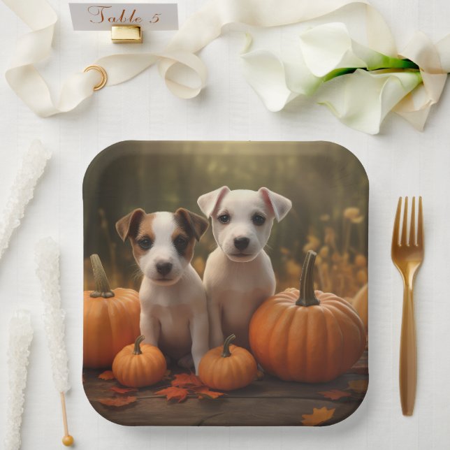 Assiettes En Carton Jack Russell Puppy Automne Citrouille de plaisir (Mariage)