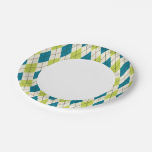 Assiettes En Carton Jacquard Bleu Et Vert