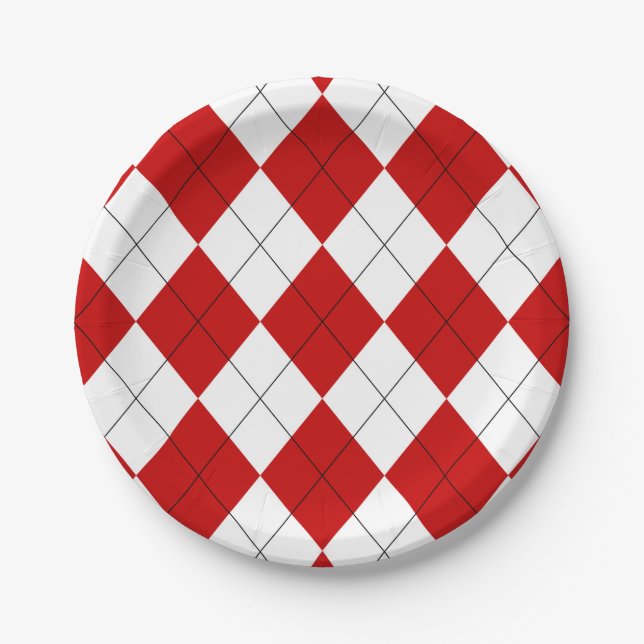 Assiettes En Carton Jacquard preppy Tartan Diamond Plaid Rouge Blanc (Devant)