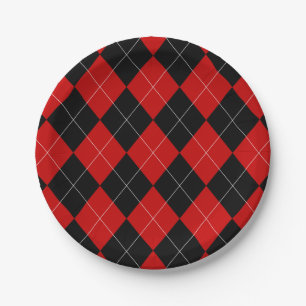 Assiettes En Carton Jacquard preppy Tartan Diamond Plaid Rouge Noir