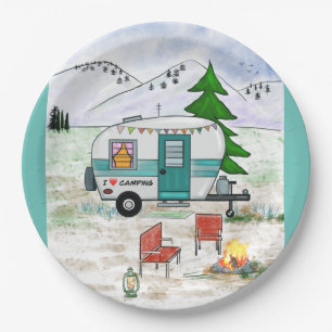 Assiettes En Carton J'adore camper des plaques de papier