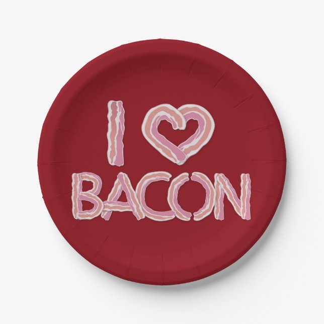 Assiettes En Carton J'adore le Bacon (Devant)
