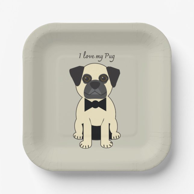 Assiettes En Carton J'adore mon Pug (Recto)