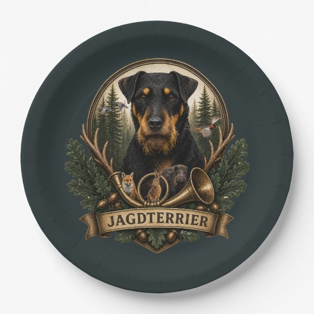 Assiettes En Carton Jagdterrier,  Logo de chasse (Devant)