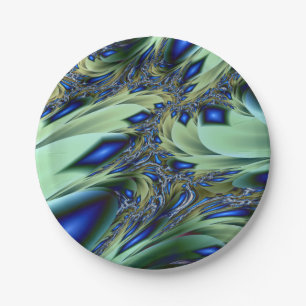 Assiettes En Carton Jagged   Art fractal vert et bleu