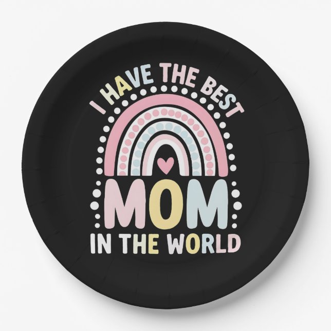 Assiettes En Carton J'Ai La Meilleure Maman Au Monde Boho Rainbow (Devant)