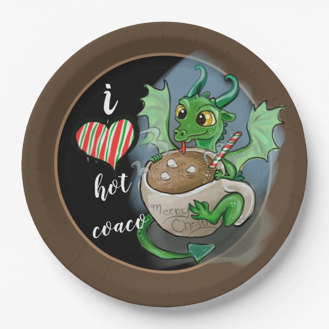 Assiettes En Carton J'AIME chaud Coaco Baby Dragon Noël (Devant)