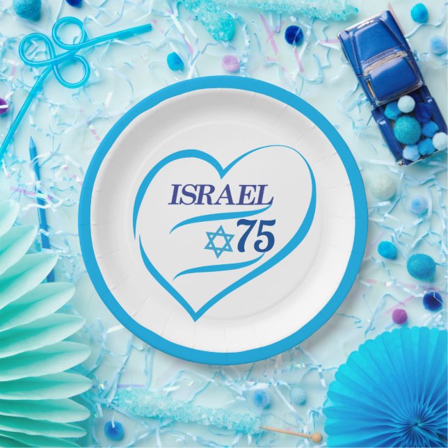 Assiettes En Carton J'aime Israël 75 Anniversaire, Fête de l'Indépenda (Fête)