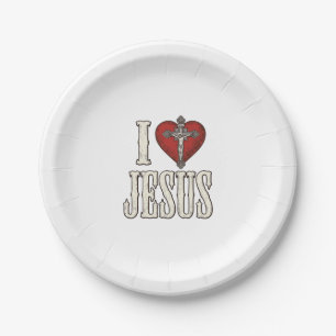 Assiettes En Carton J'aime Jésus gravure vintage conception de t-shirt
