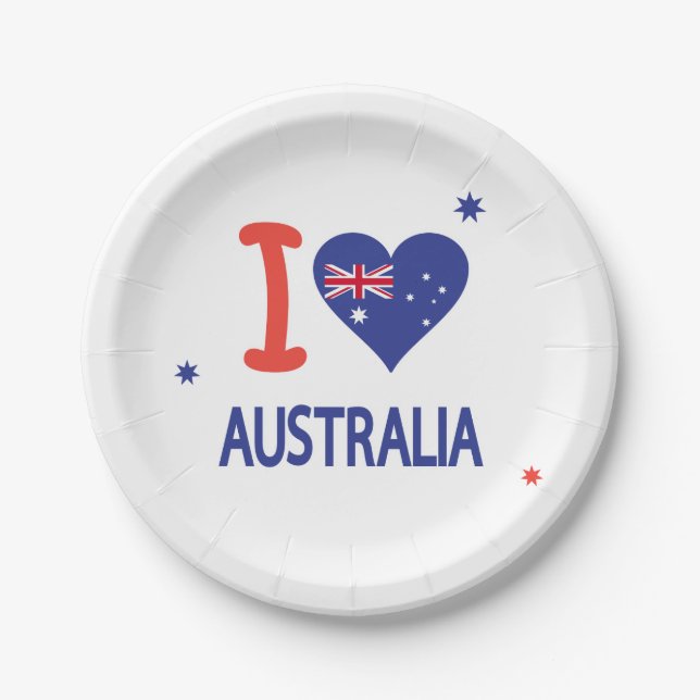 Assiettes En Carton J'AIME L'AUSTRALIE Joyeuse Fête de l'Australie (Devant)