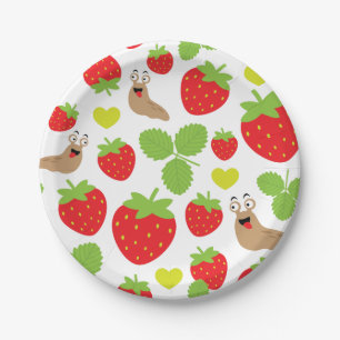 Assiettes En Carton J'aime les fraises Motif sans couture