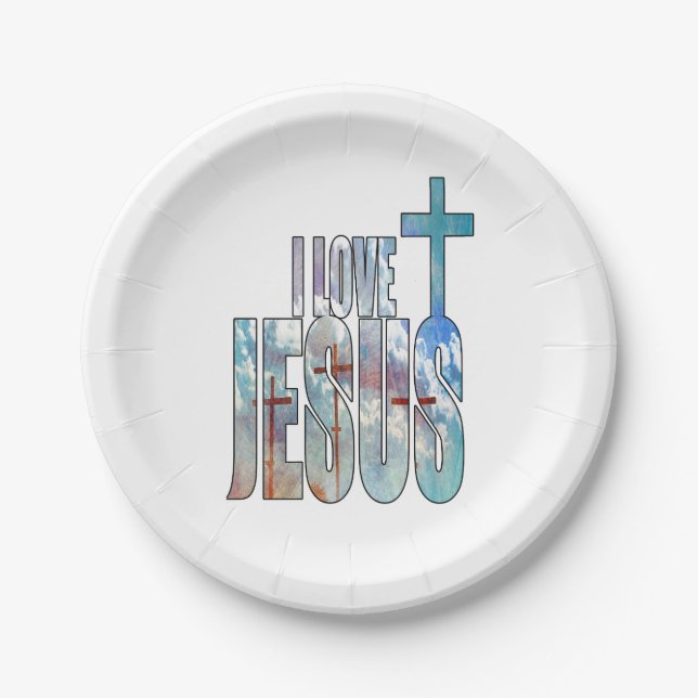 Assiettes En Carton J'aime les plaques à papier de Jésus (Devant)