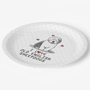 Assiettes En Carton J'aime les vieux bergers anglais (Grey 1) mignonne