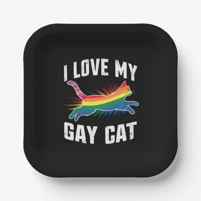 Assiettes En Carton J'Aime Mon Chat Gay Funny Rainbow Pride Lgbt (Recto)