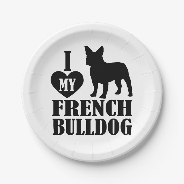 Assiettes En Carton J'aime mon chien de taureau français (Devant)