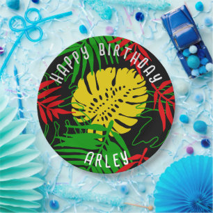Assiettes En Carton Jamaïcain Rasta Reggae Feuilles tropicaux Annivers