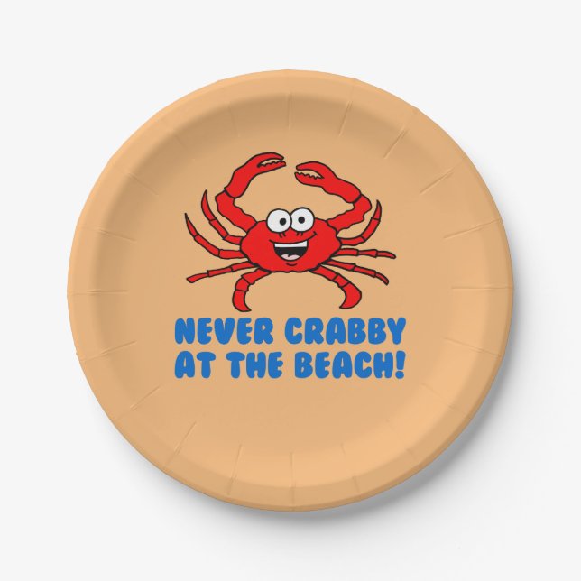 Assiettes En Carton Jamais De Crabby À La Plage (Devant)