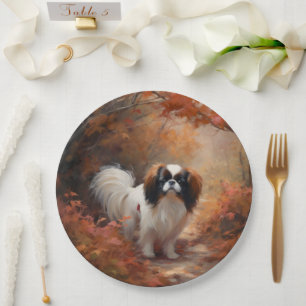 Assiettes En Carton Japanese Chin dans les feuilles d'automne tombent