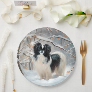 Assiettes En Carton Japanese Chin Noël sous la neige