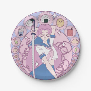 Assiettes En Carton Japon Rose Anime Schogirl Art Nouveau