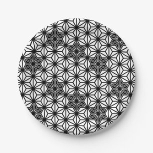 Assiettes En Carton Japonais Asanoha motif - blanc et noir