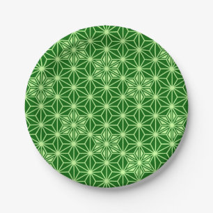 Assiettes En Carton Japonais Asanoha Motif, Emerald et Lime Green