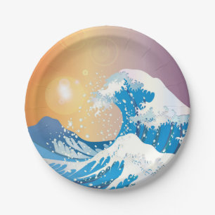 Assiettes En Carton Japonais Wave Art Sunset Ocean