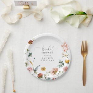 Assiettes En Carton Jardin Aquarelle Fleurs rose pâle Fête des mariées